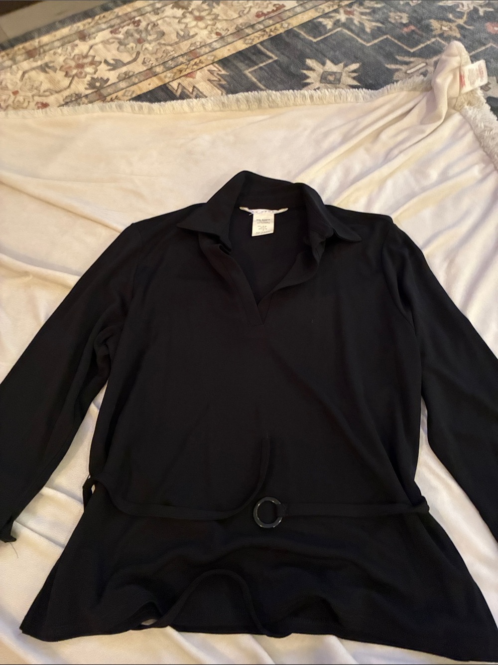 Max Studio Black Long-Sleeve Collared Dress with Ring Belt